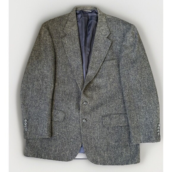 VTG LANDS END Authentic Men’s Harris Tweed Wool Sport Coat 44R Houndstooth Lined - Picture 2 of 14